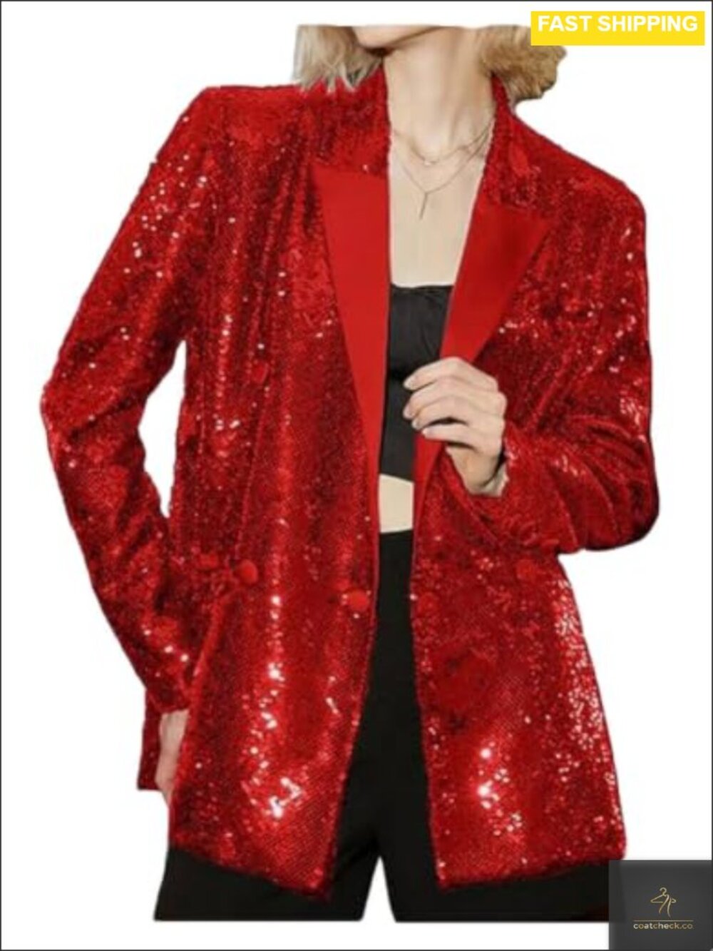 Sequins Blazer Jacket Double Breasted Loose Style Prom Coat